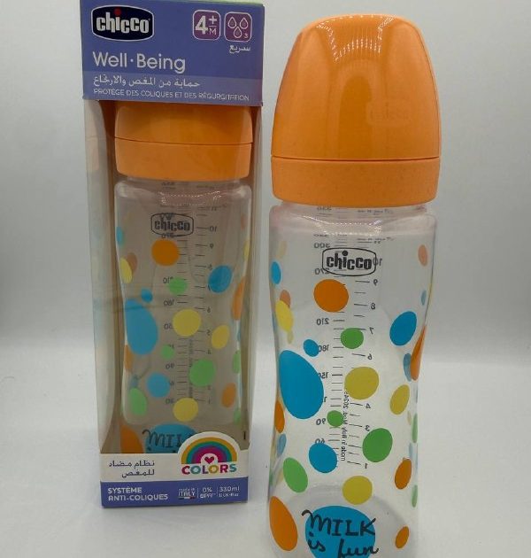 biberon Chicco Well-Being (330 ml, débit rapide, dès 4 mois).
